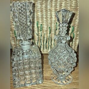 2 Vintage Cut Glass Collectible Perfume/ Cologne Bottles, Antique